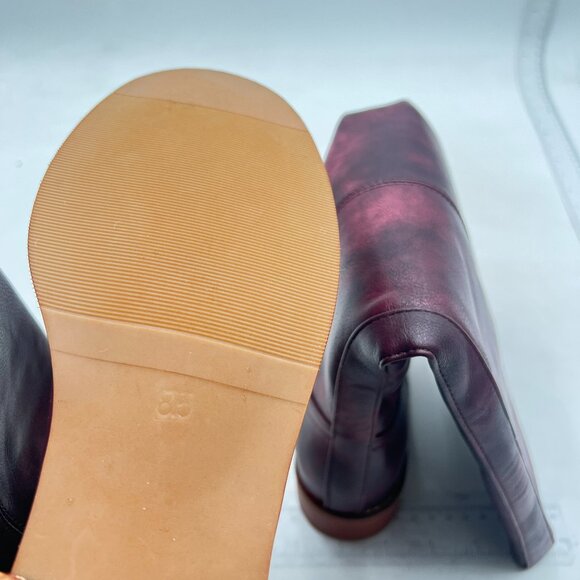 FOWT Women Platform Round Toe Calf High Boots Chunky Block Low Heel Purple Boots - Picture 6 of 8